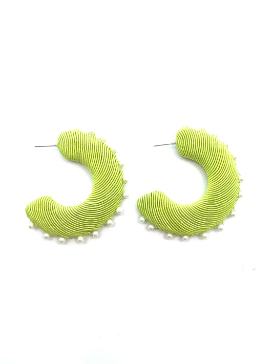 Corded Lime Hoops with Pearls