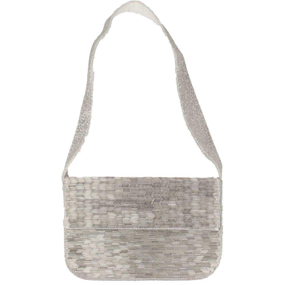 Chic Silver Beaded Shoulder Bag