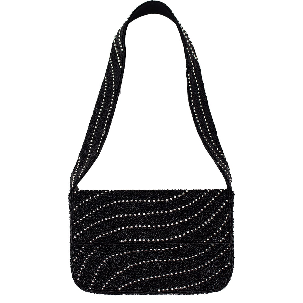 Wavey Black and Silver Beaded Bag