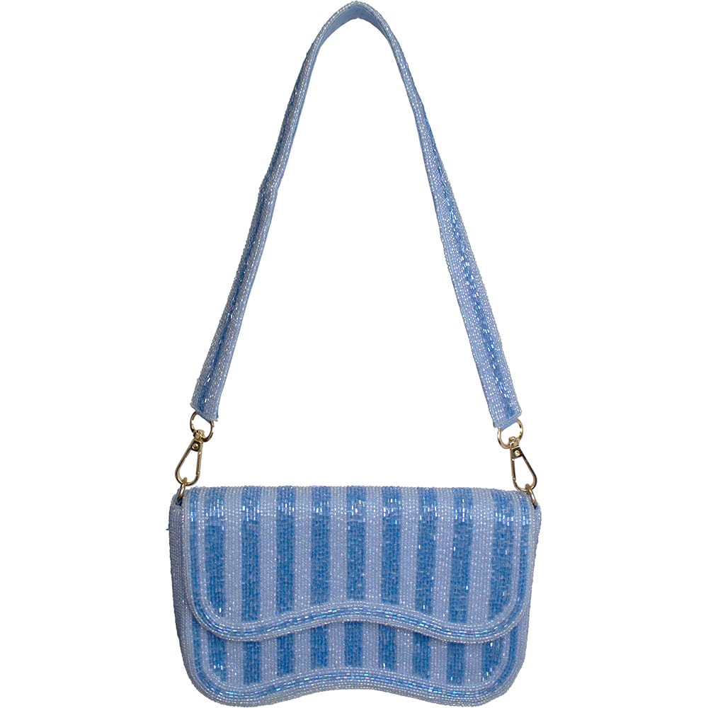 Blue Stripe Beaded Shoulder Bag