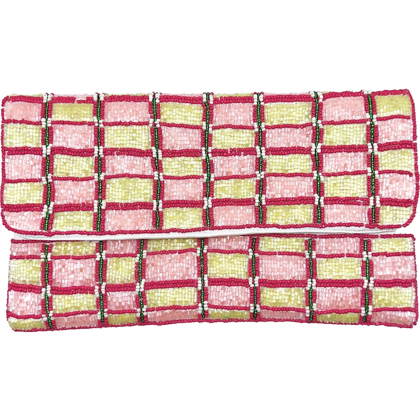 Bobbi Pink Plaid Beaded Clutch