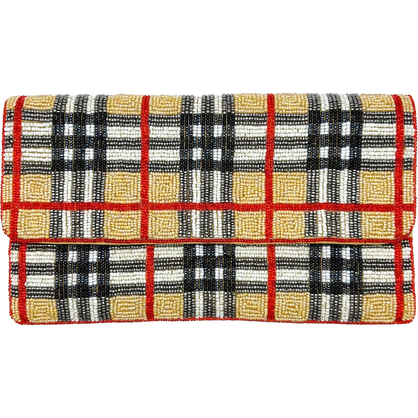 Claire Plaid Beaded Clutch