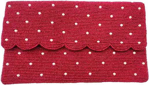 Cara Scallop Edge Beaded Clutch - Red