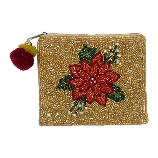 Poinsettia Beaded Pouch