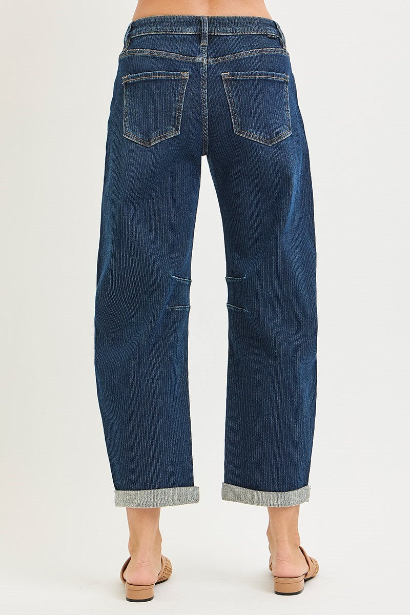 Anna Dark Textured Barrel Jeans