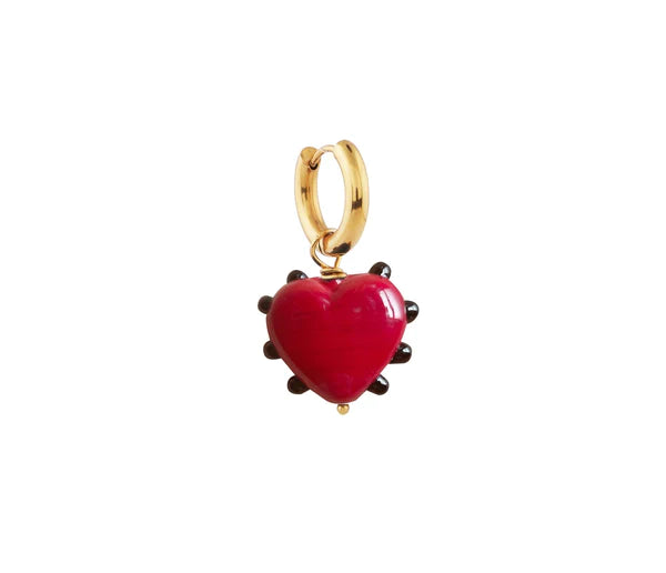 Red Heart Glass Earring with Black Dots