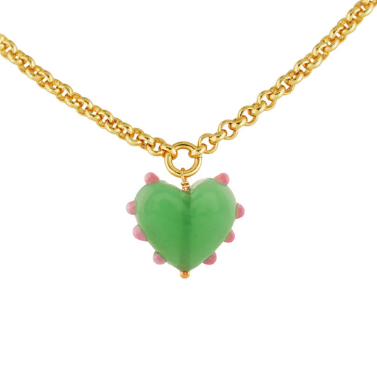 Large Glass Green Heart Necklace