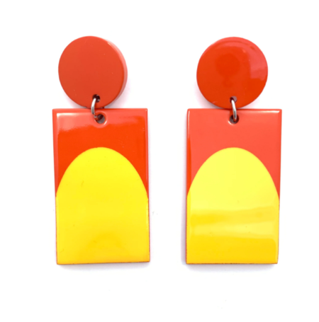 Arch Color Block Earrings - Orange and Yellow