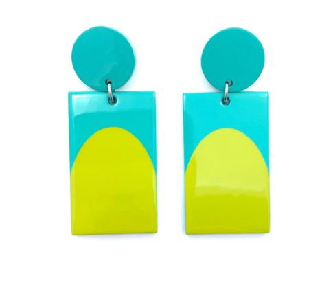 Arch Color Block Earrings - Line and Turquoise