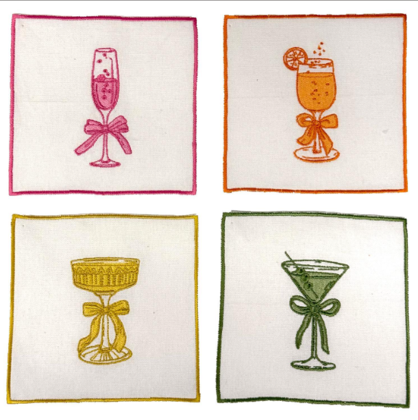 Cheers Embroidered Cocktail Napkins - Set of 4