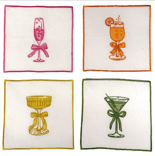 Cheers Embroidered Cocktail Napkins - Set of 4