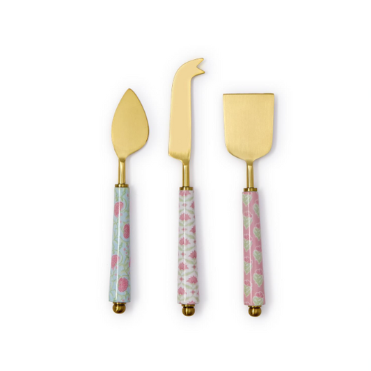 Floral Block Print Cheese Knives - Set of 3