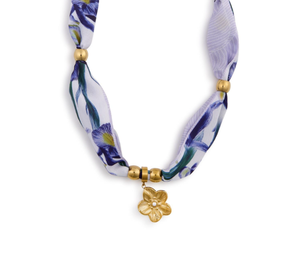 Scarf Necklace with Flower Charm