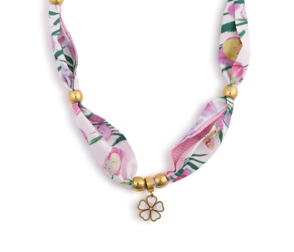 Scarf Necklace with Flower Charm