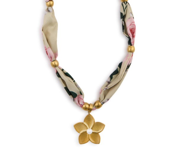 Scarf Necklace with Flower Charm
