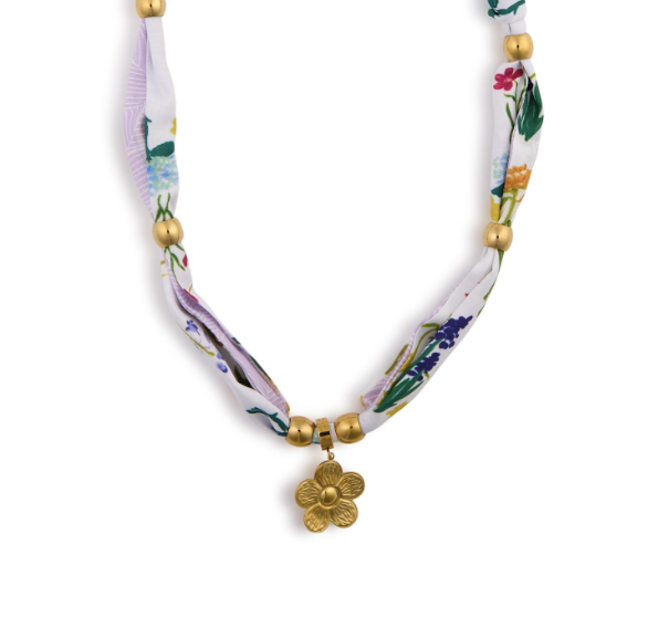 Scarf Necklace with Flower Charm
