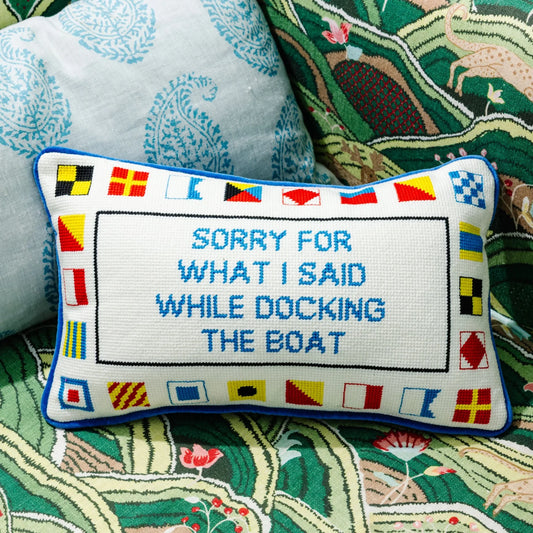 Docking the Boat Needlepoint Pillow