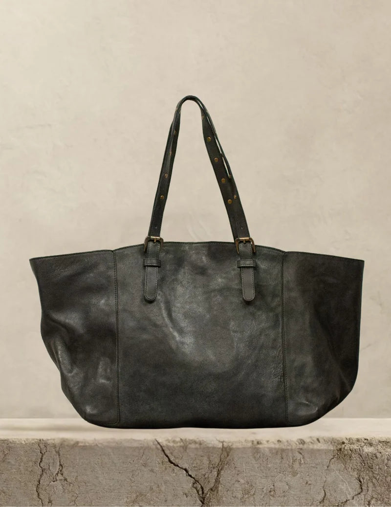 Krista Black Leather Tote