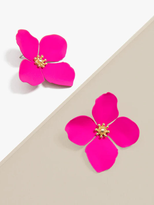 Gabby Flower Stud Earrings - Hot Pink