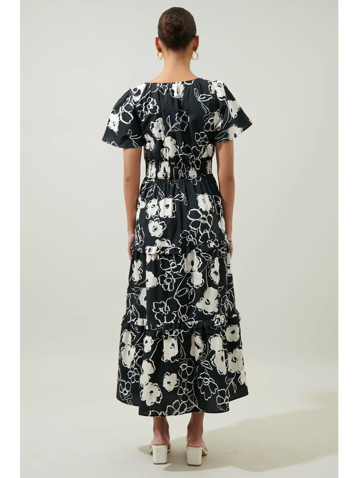 Farrah Black Floral Tiered Maxi Dress