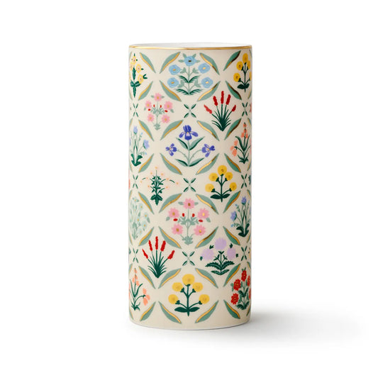 Block Print Floral Porcelain Vase