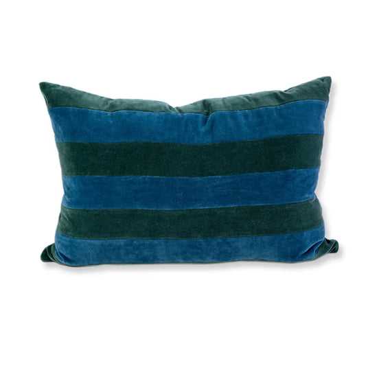 Striped Velvet Pillow - Green/Peacock