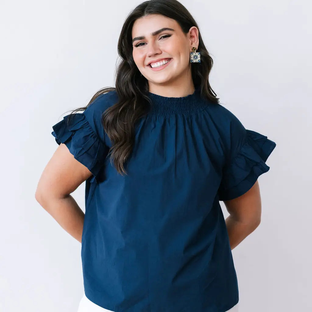 Jennifer Navy Flutter Sleeve Top