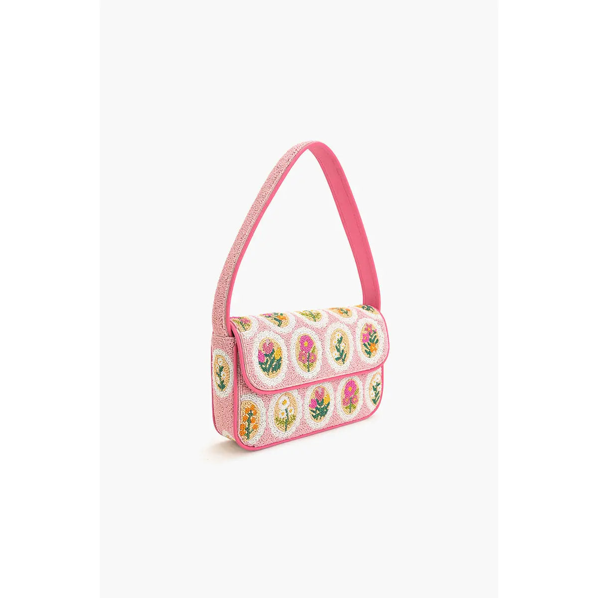 Blooming Pink Medallions Beaded Shoulder Bag