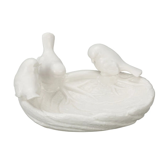 White Leaf Dish with Birds