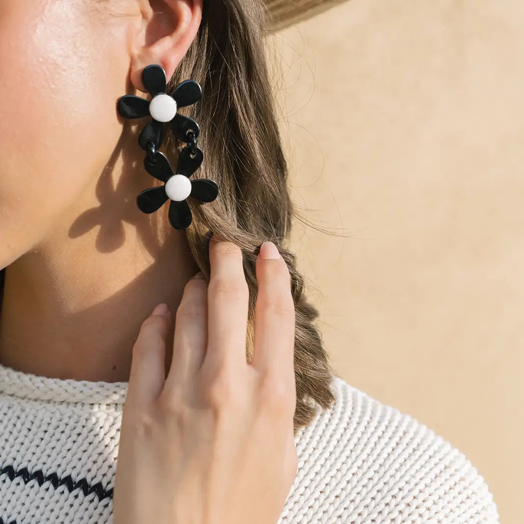 Stacked Black Flower Earrings