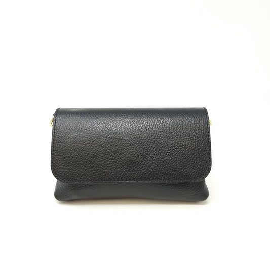 Kate Black Leather Crossbody Clutch