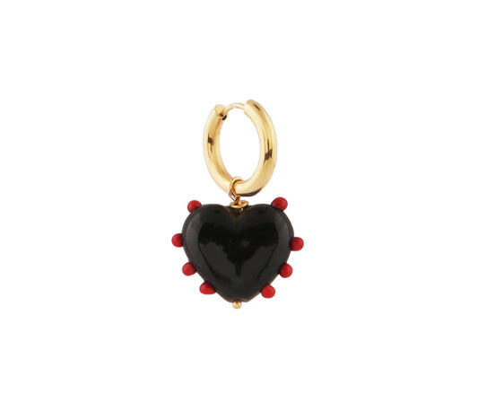 Black Heart Glass Earring with Red Dots