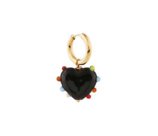 Black Heart Glass Earring with Multi Dots