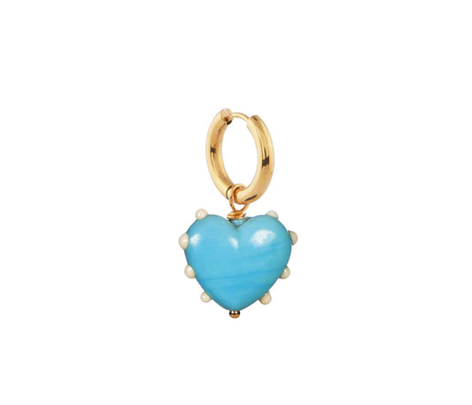 Blue Heart Glass Earring with White Dots