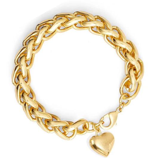 Braided Gold Chain Heart Charm Bracelet