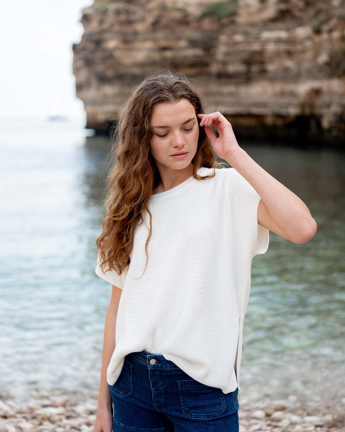 Camden White Short Sleeve Sweater