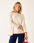 Catalina Ruffle Sweater - Cream and Red