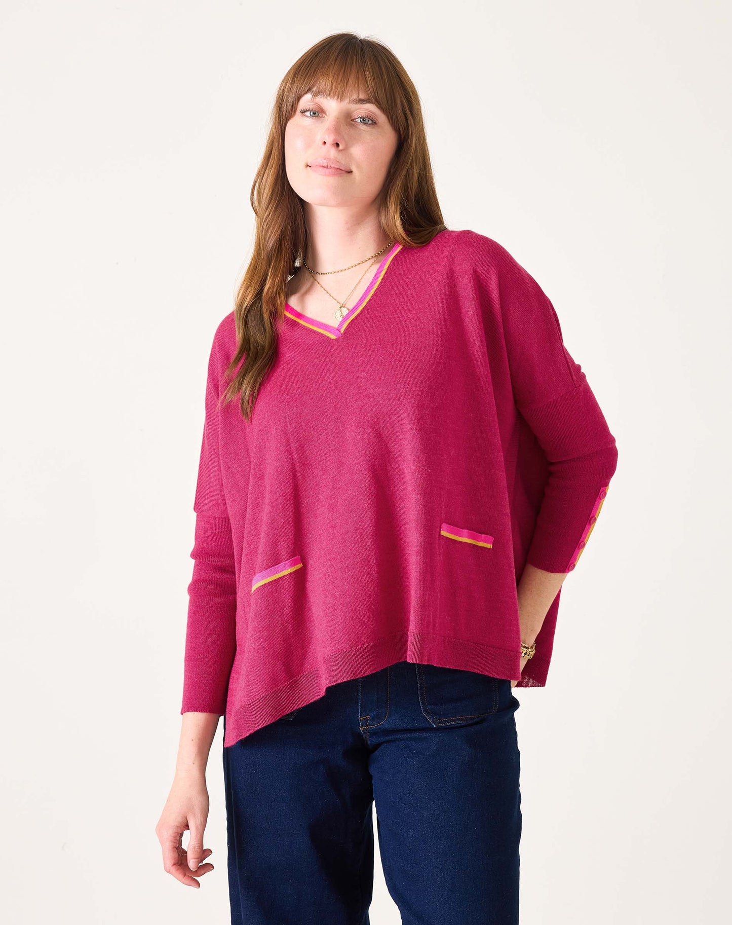 Catalina V-Neck Sweater - Dragonfruit