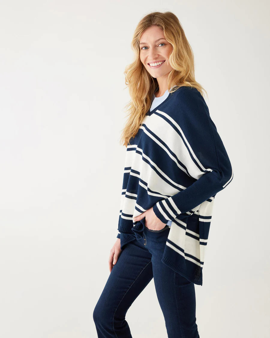 Catalina Navy Stripe V-Neck Sweater