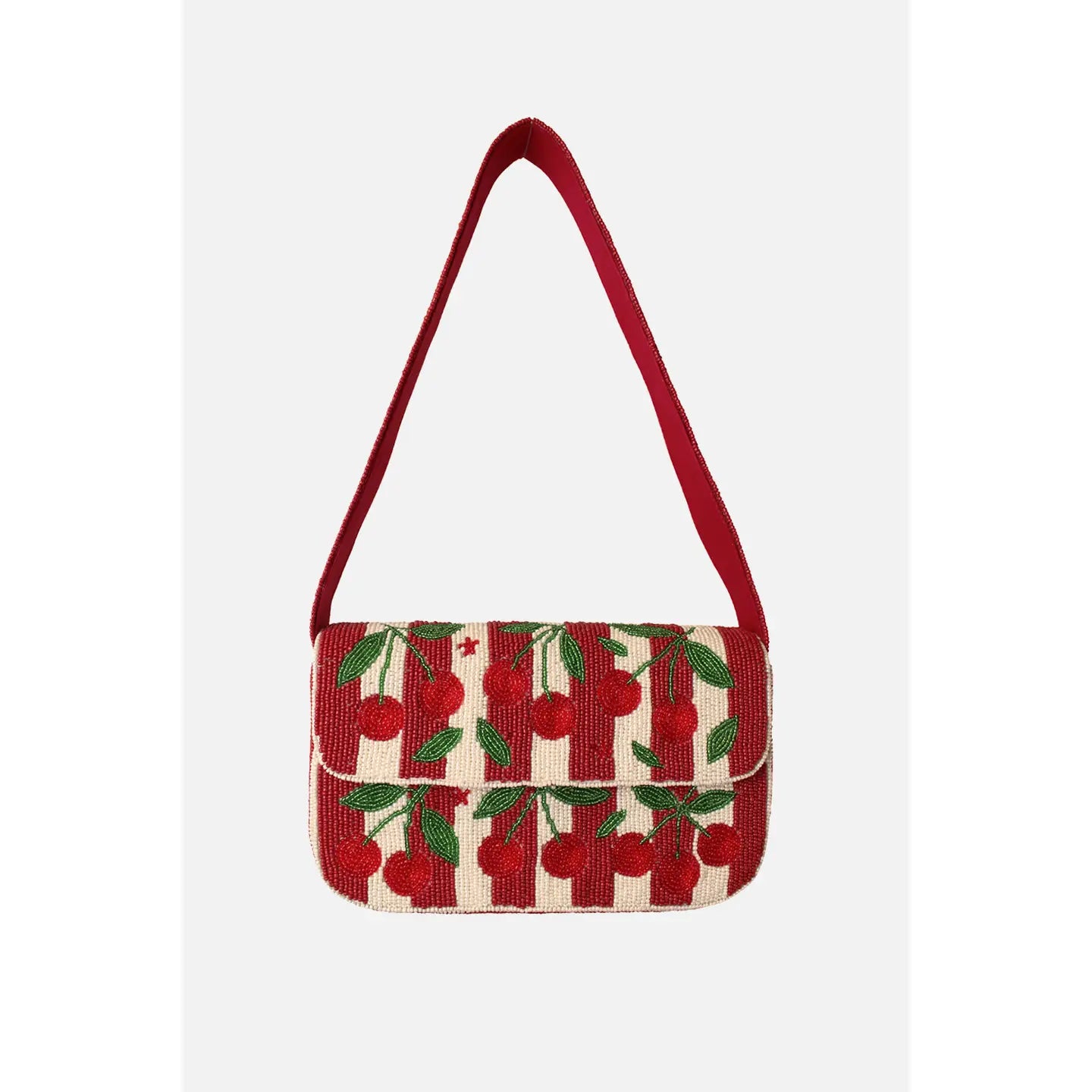 Cherry Stripe Beaded Shoulder Bag