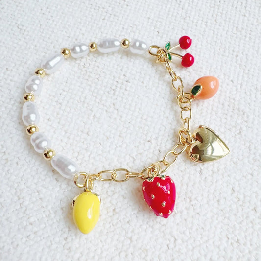 Pearl Fruit Charm Bracelet