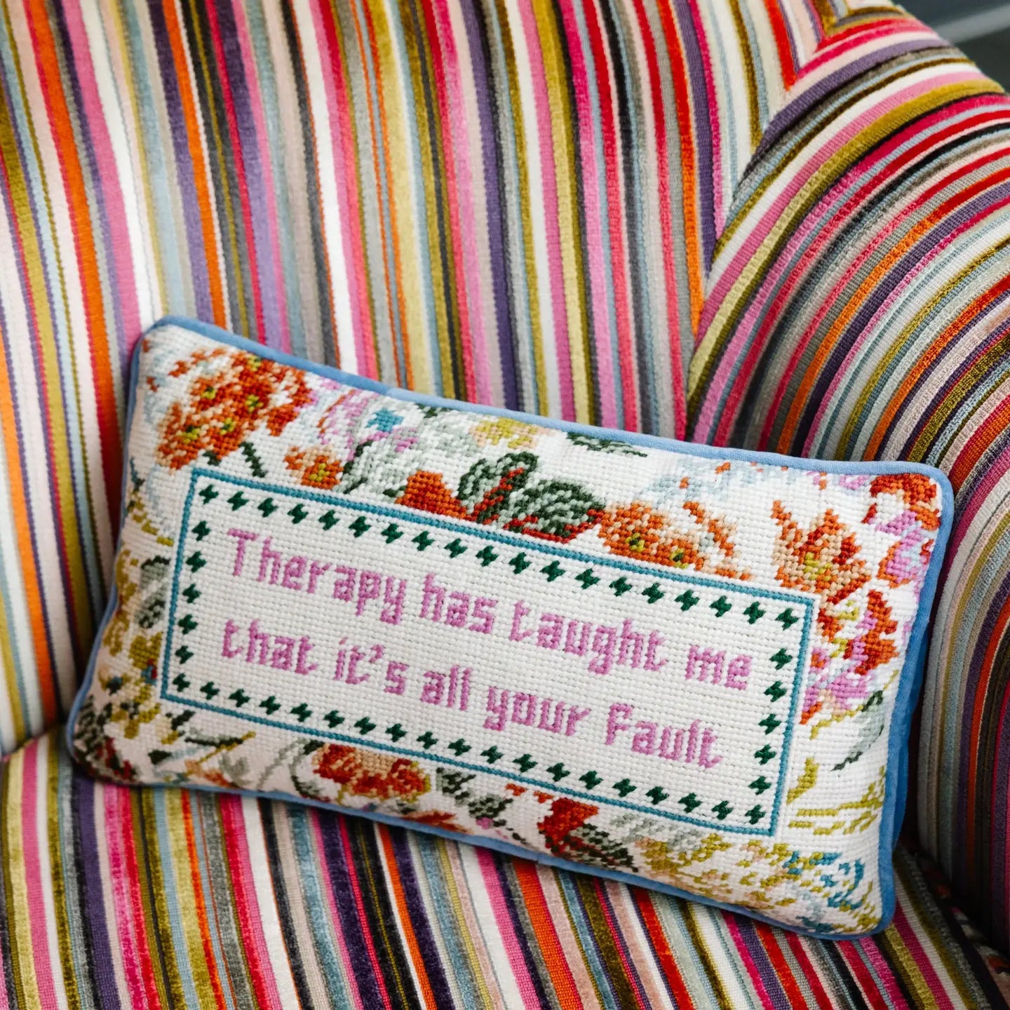 Therapy Taught Me Needlepoint Pillow