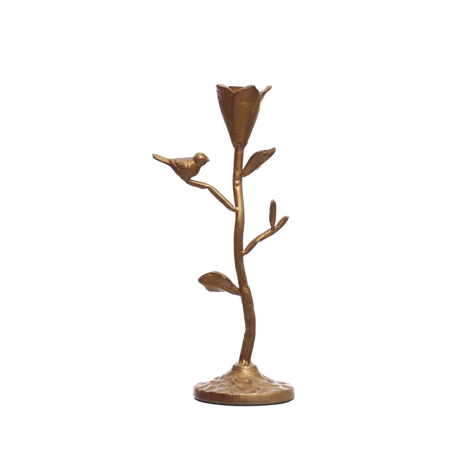 Flower and Bird Cast Iron Single Taper Holder