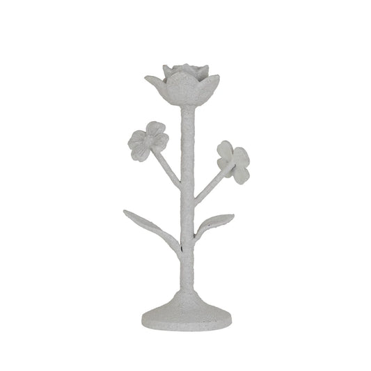 White Cast Iron Flower Taper Holder