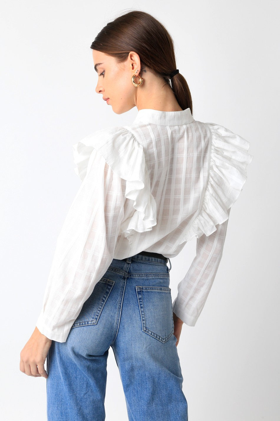 Dolly White Ruffle Button Down