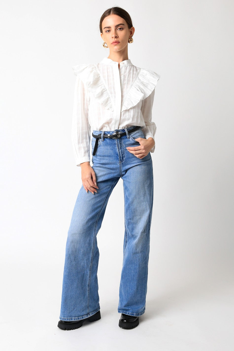 Dolly White Ruffle Button Down