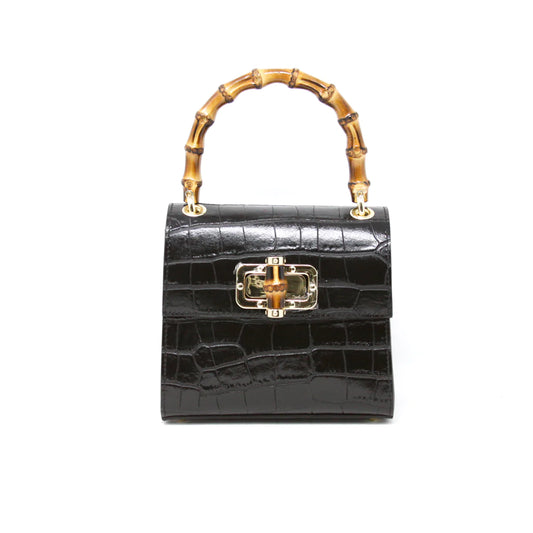 Eleanor Bamboo Black Leather Bag