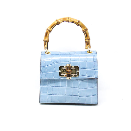 Eleanor Bamboo Blue Leather Bag
