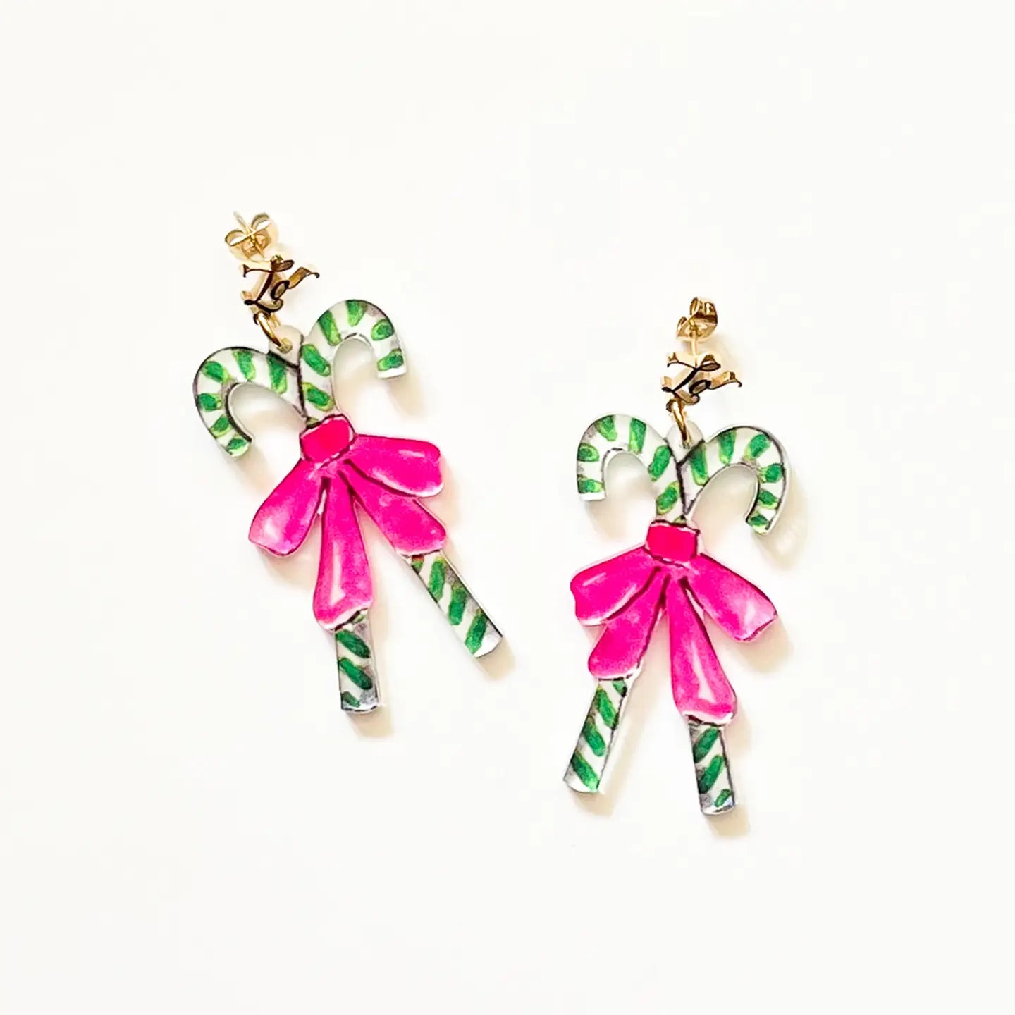 Candy Cane Acrylic Earrings - Green