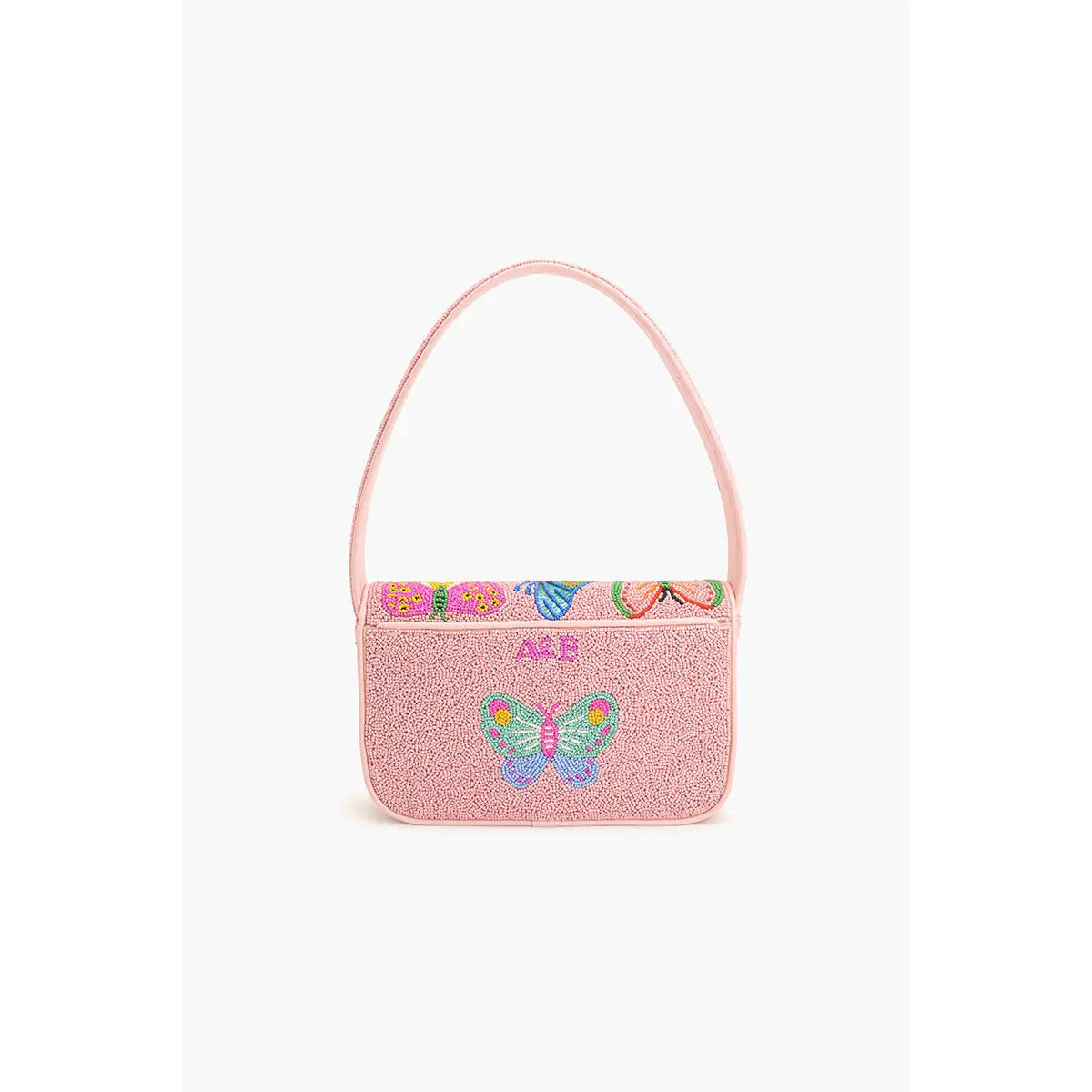 Butterfly Garden Pink Beaded Shoulder Bag